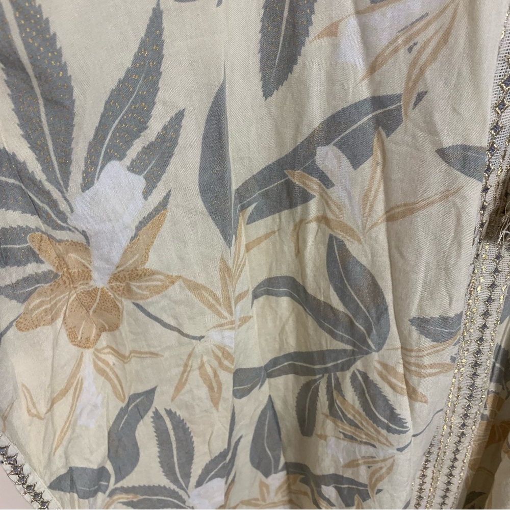 Z&L Tropical Leaf Print Kaftan Maxi Dress Metallic Embroidery Tassel - Picture 7 of 14